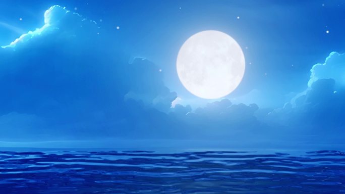 无缝循环宽屏超宽屏唯美大海明月月亮月光海