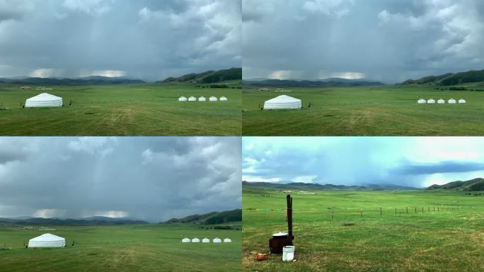 草原上下雨前的阴云密布与闪电