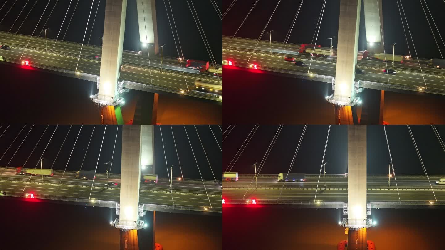 4k航拍润扬大桥夜景车流灯光行驶桥梁运输