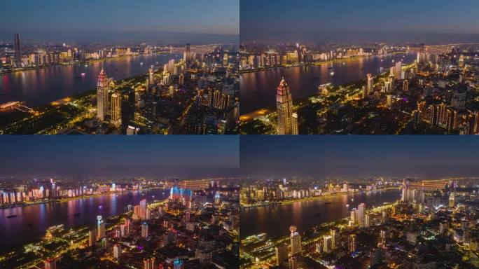 4K航拍夜景武汉汉口江滩灯光秀