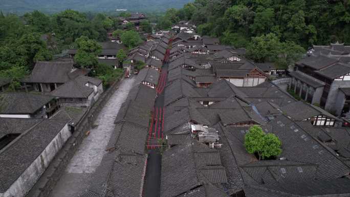 四川都江堰灌县古城西街的航拍原始素材