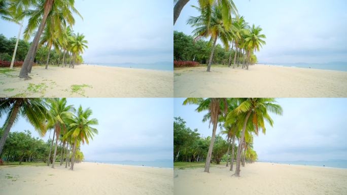 阴天海边 沙滩 椰树 海滨公园 海南三亚