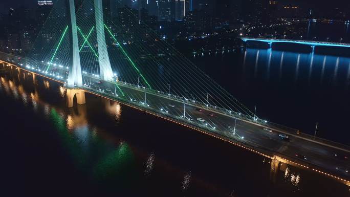 惠州合生大桥夜景车流航拍