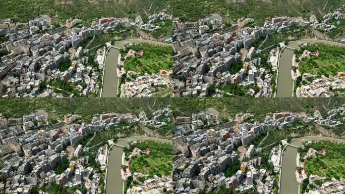 航拍四川阿坝小金县县城城镇风光