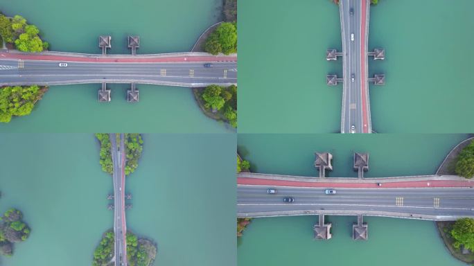 杭州湘湖景区四亭桥与公路航拍