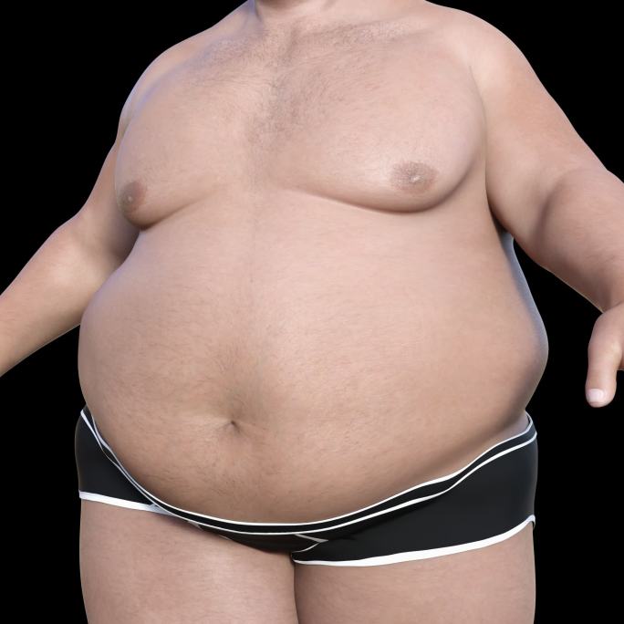 肥胖男人旋转胖子大肚子肥肉带通道
