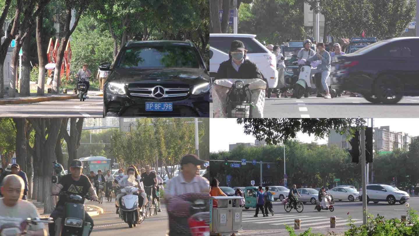 忙碌生活快节奏市井气息过马路街道行人车流