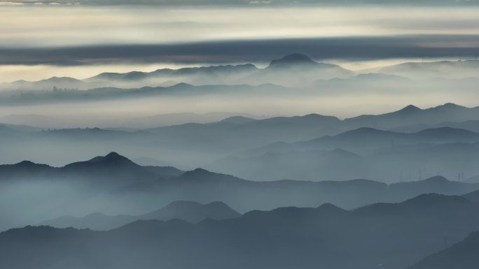 水墨山水画山区航拍