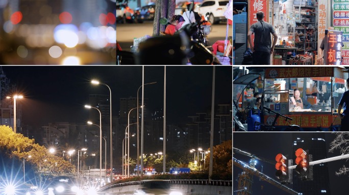 晚上空镜忙碌生活城市夜生活城市灯光街道