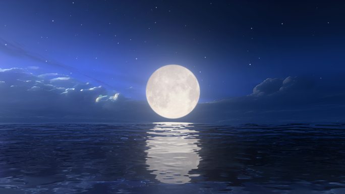 无缝循环唯美大海海面湖面海上明月月亮月光