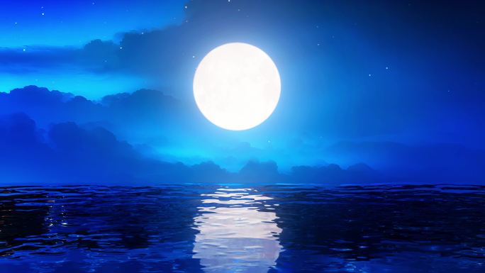 无缝循环春江花月夜唯美大海湖面海面月亮月