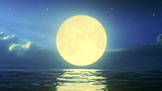 无缝循环宽屏超宽屏大海海上明月月亮满月月