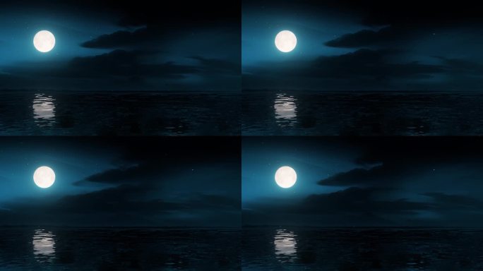无缝循环唯美梦幻大海海面湖面明月月亮月光