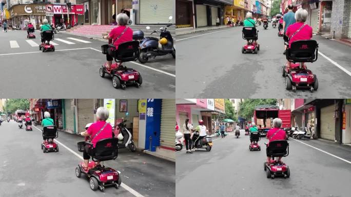退休老人老年代步车占道行驶老年人开电动车