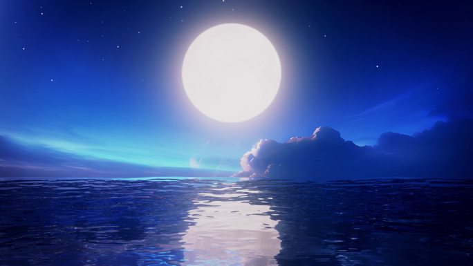 无缝循环明月月亮月光倒影唯美大海海面水面