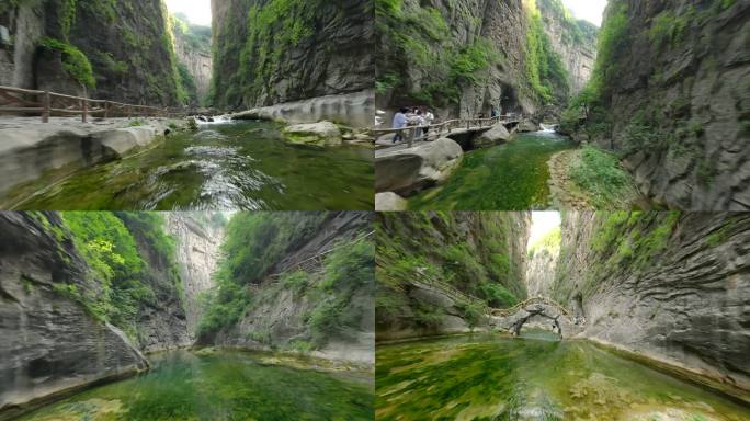 穿越机航拍太行山八泉峡峡谷山水自然景观