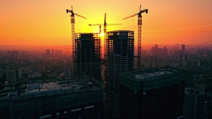 中国城市建设发展最美建筑日出航拍