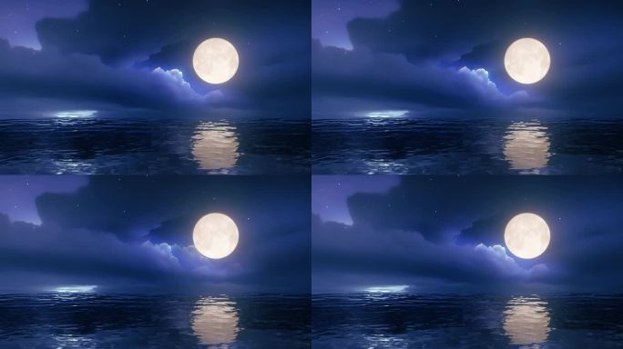 无缝循环大海海面水面海上明月月亮月光倒影
