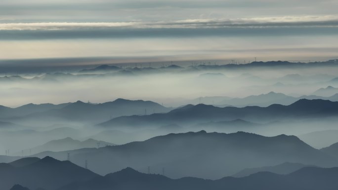 水墨山水画山区航拍