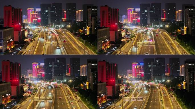 航拍五彩世界扬州西区快速路华城科技夜景