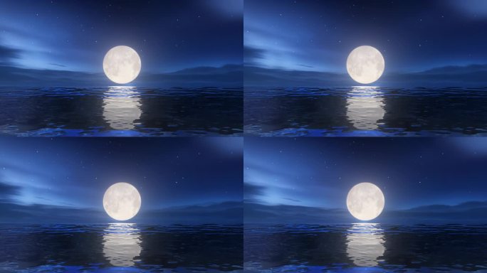 无缝循环唯美海上明月月亮满月圆月月光倒影
