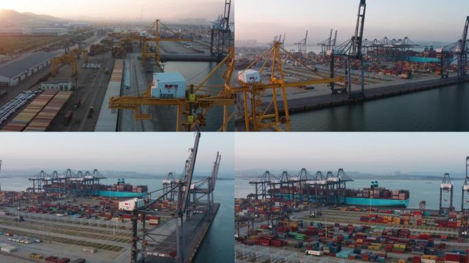 4K航拍大连港双D港物流运输港口进口出口