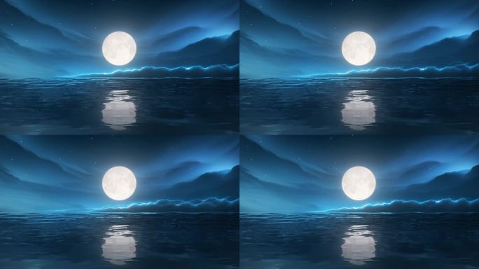 无缝循环大海海面水面海上明月月亮月光倒影