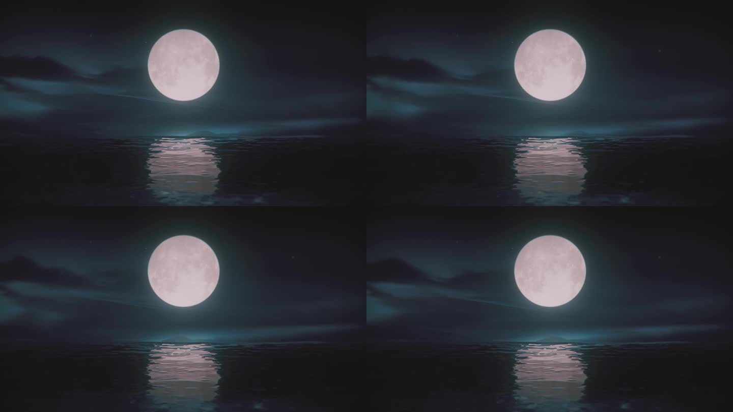 无缝循环唯美大海海面湖面明月月亮月光背景