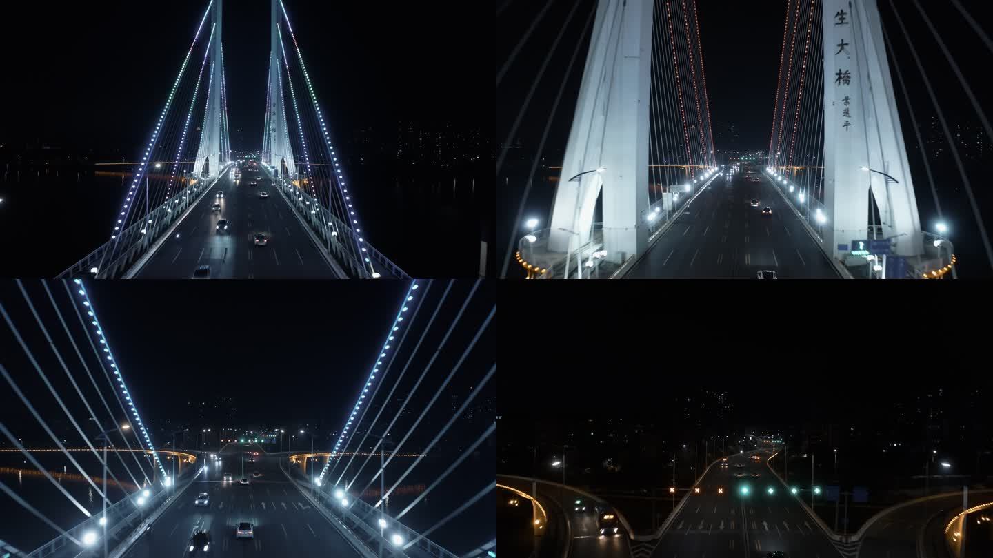惠州合生大桥夜景车流航拍