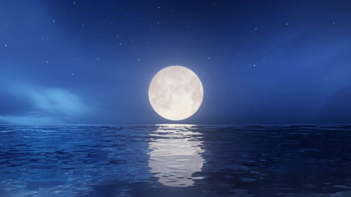 唯美大海海面海上明月月亮月光倒影无缝循环