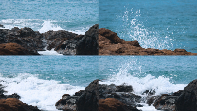 唯美海浪冲击礁石高速摄影