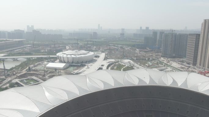 4k航拍 建造中的杭州亚运会场馆
