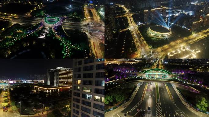 宁波北仑城区夜景4K航拍素材