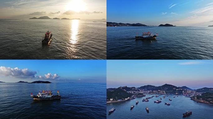 4K航拍台州温岭渔船出海