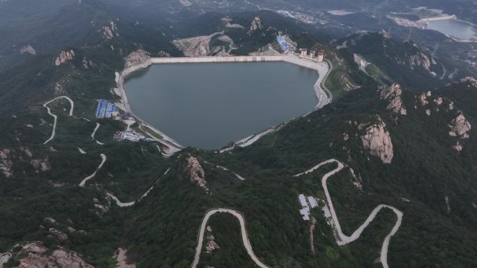 航拍山东省文登区昆嵛山抽水蓄能电站水库