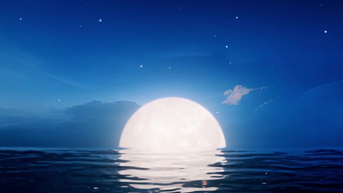 宽屏超宽屏大海海上明月月亮升起动画满月月