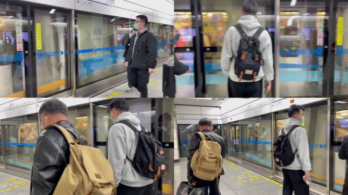地铁人流站台等待旅客口罩