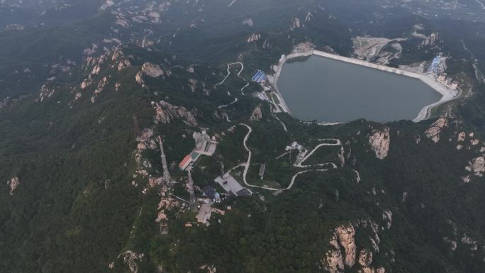 航拍山东省文登区昆嵛山抽水蓄能电站水库