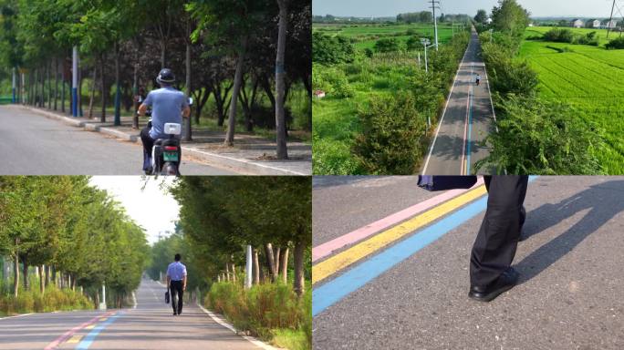 骑电动车乡村道路乡村振兴村干部走访农村