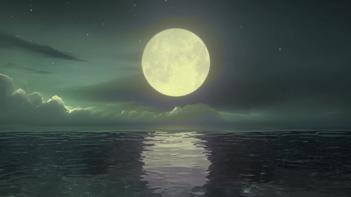 无缝循环唯美大海海面湖面水面明月月亮月光