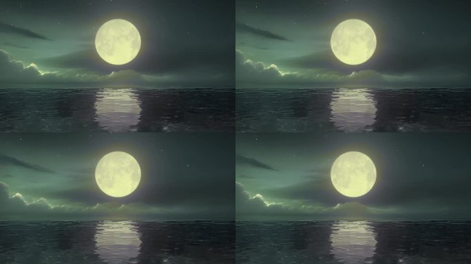 无缝循环唯美大海海面湖面水面明月月亮月光