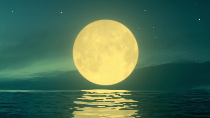 无缝循环宽屏超宽屏大海明月月亮满月圆月海