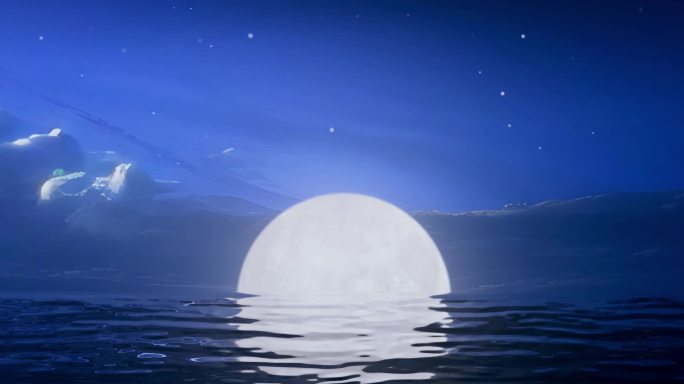 宽屏超宽屏海上明月月亮升起满月圆月倒影