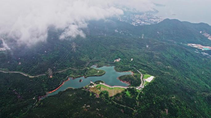 4K航拍深圳盐田云海广场三洲田水库