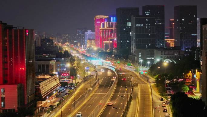 航拍五彩世界扬州西区快速路华城科技夜景