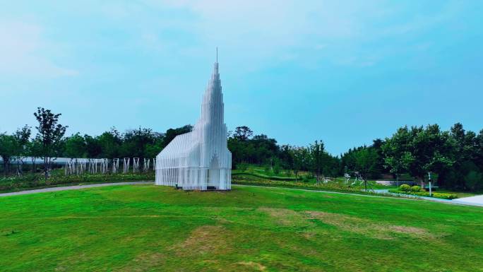 航拍公园教堂建筑