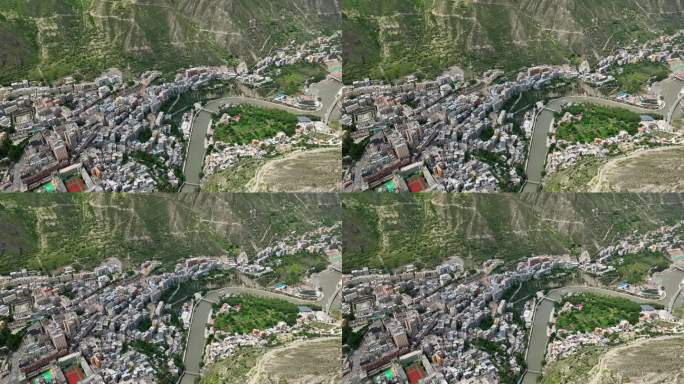 航拍四川阿坝小金县县城城镇风光