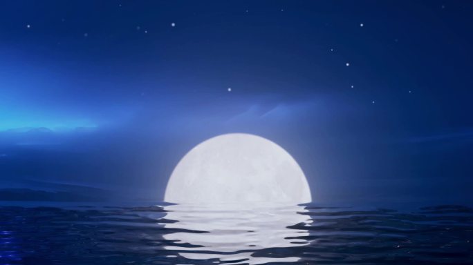 宽屏超宽屏唯美大海明月月亮升起海面水面海