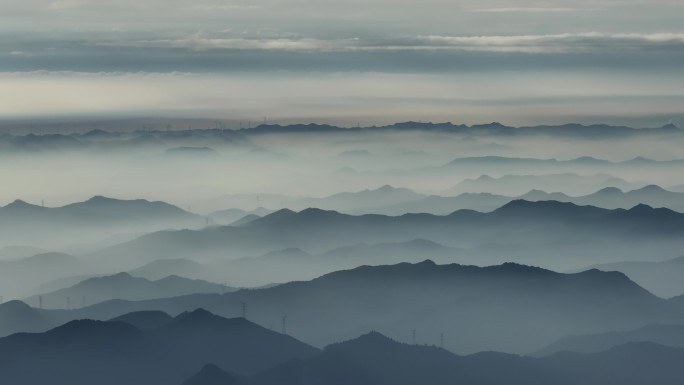 水墨山水画山区航拍