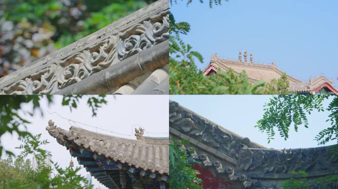 古建筑屋檐绿色园林生态空镜头